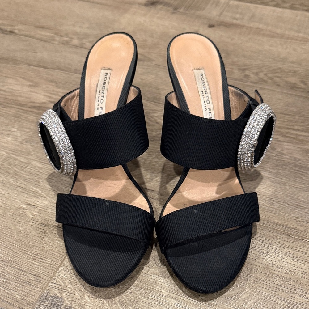 Roberto Festa Black Crystal Embellished Mules